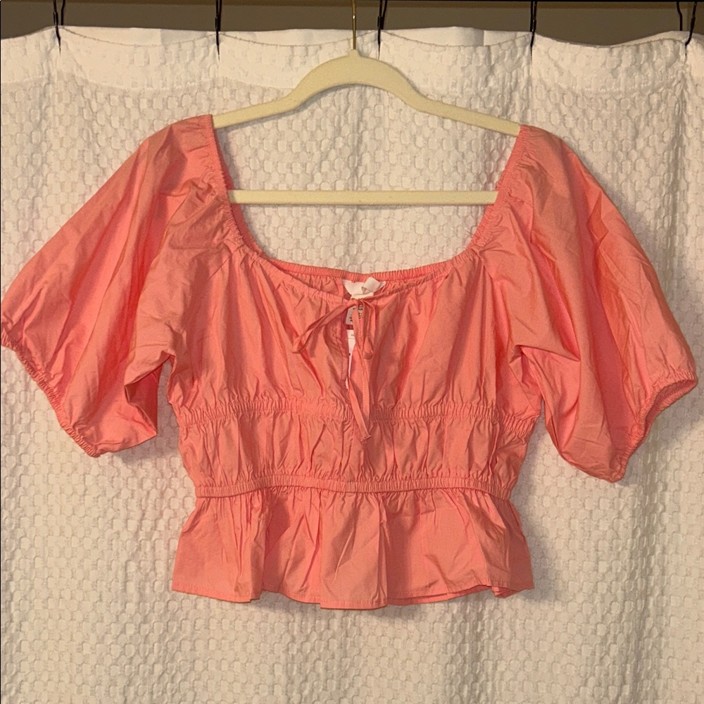 H&M Pink Puff Sleeve Poplin Blouse Small — NWT